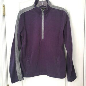 Eddie Bauer Fleece Pullover Womens Size M Purple with Gray Stripes on Sleeve